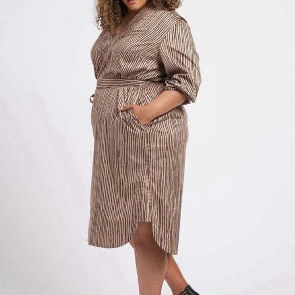 Universal Standard V-Neck Striped Belted Cotton Dress - US size L = 22/24 - Picture 8 of 16